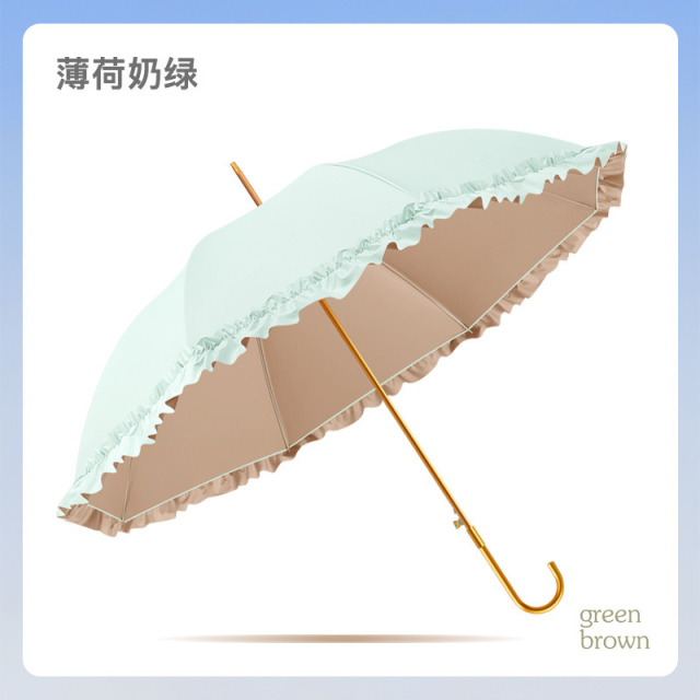 12230265.【轻奢花边伞 彩胶防晒】少女系长柄伞结实耐用长款雨伞长杆雨伞晴雨两用