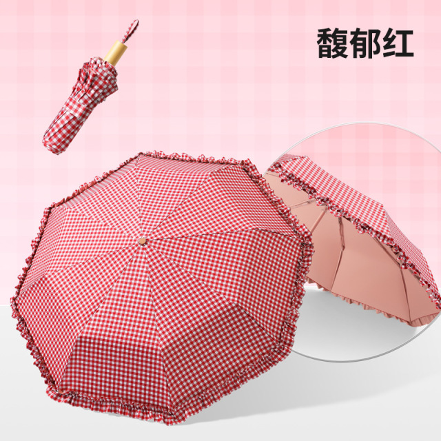 13230266.三折小清新格子晴雨两用伞马卡龙色系遮阳伞多巴胺甜美格子太阳伞少女心upf50+防紫外线