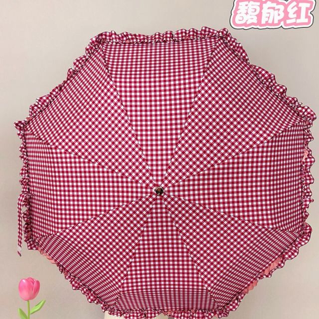 13295609.【多巴胺 格子少女心花边伞系】高颜值结实耐用晴雨两用遮阳防晒伞ins英伦风太阳伞