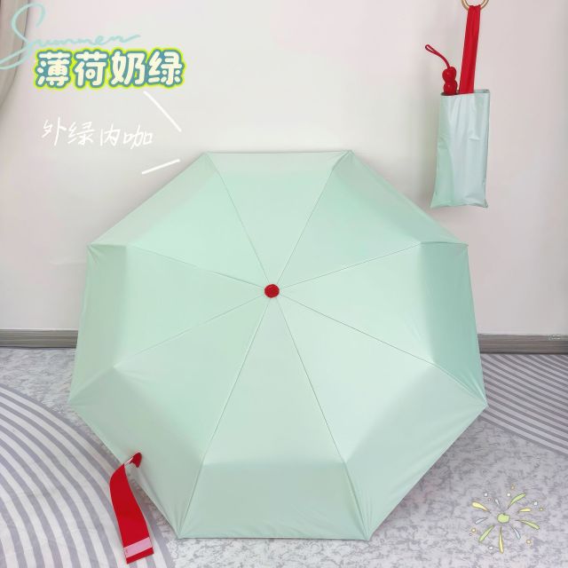 13354521.【三折糖葫芦爱心手柄 配色骨架 小清新防晒伞】三折手动纯色彩胶晴雨两用伞遮阳防晒upf50+结实耐用伞