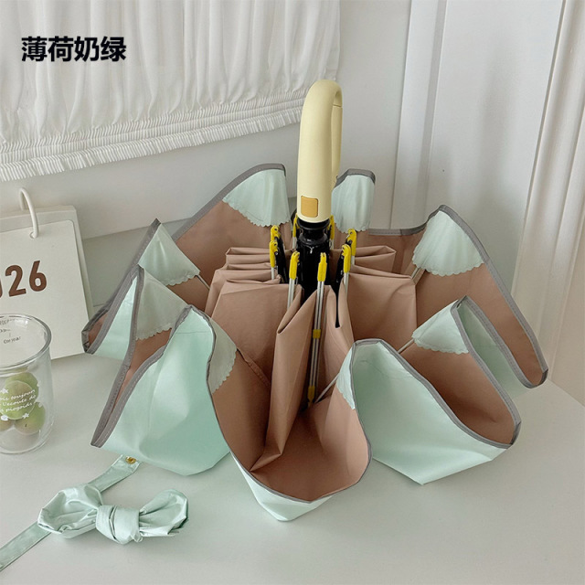 13675409.【环扣节节收 安全反光 upf50+】三折彩胶自动晴雨两用伞高颜值方便收纳防晒遮阳伞