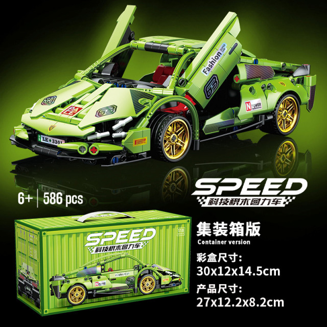 13378091.兰博跑车赛车回力积木男孩拼装玩具赛博朋克组装模型儿童礼物