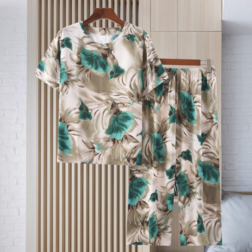 10435803.线缃缘中老年女装老太太衣服夏装圆领碎花妈妈装短袖套装宽松两件套