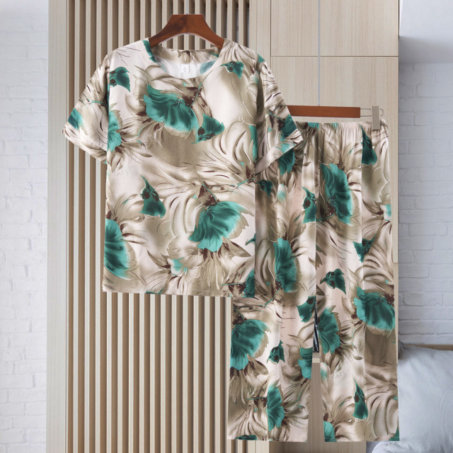 10435803.线缃缘中老年女装老太太衣服夏装圆领碎花妈妈装短袖套装宽松两件套