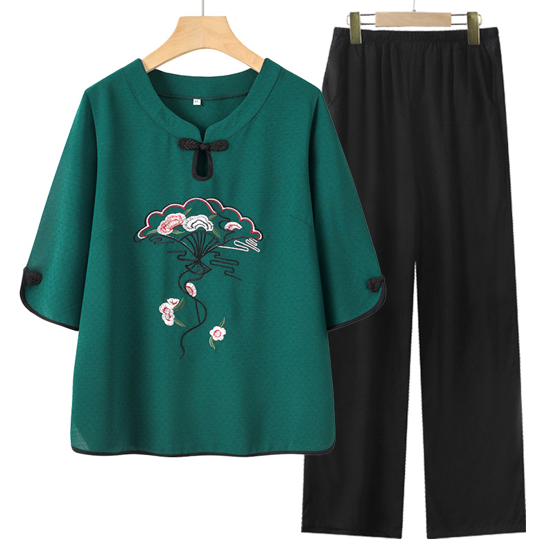 10584902.线缃缘妈妈装女装套装夏季上衣中老年女老人衣服短袖t恤宽松奶奶夏装