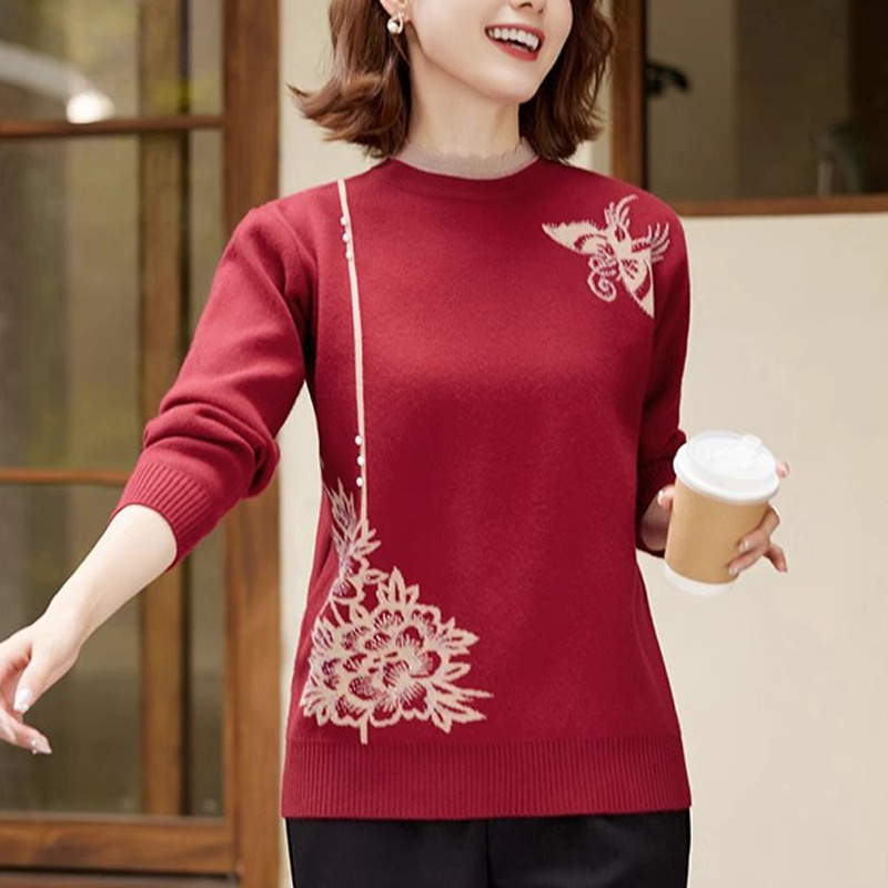 11398070.线缃缘中老年女装妈妈装上衣秋冬老年人毛衣女针织衫中年女时尚毛衫