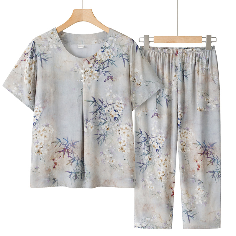 12160922.线缃缘中老年女装夏装套装宽松太太衣服妈妈夏季开衫奶奶短袖衬衫两件套