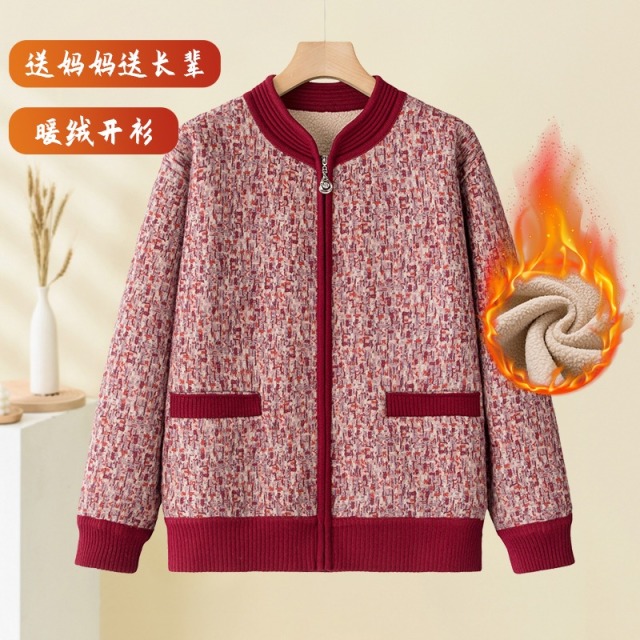 12525961.线缃缘中老年女装妈妈装加厚保暖奶奶装加绒老人上衣拉链针织开衫外套