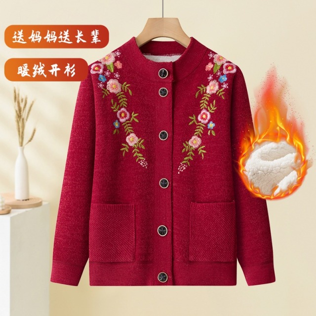 12525718.线缃缘中老年秋冬奶奶毛衣上衣妈妈装加绒加厚针织开衫老人衣服女秋冬外套