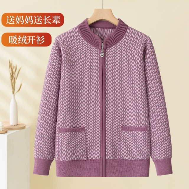 12574173.线缃缘中老年女装秋冬妈妈装针织衫毛衣开衫奶奶装加绒外套
