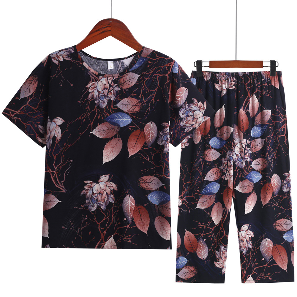 13338716.线缃缘中老年夏装女妈妈装棉绸奶奶装夏季衣服套装透气可外穿套装