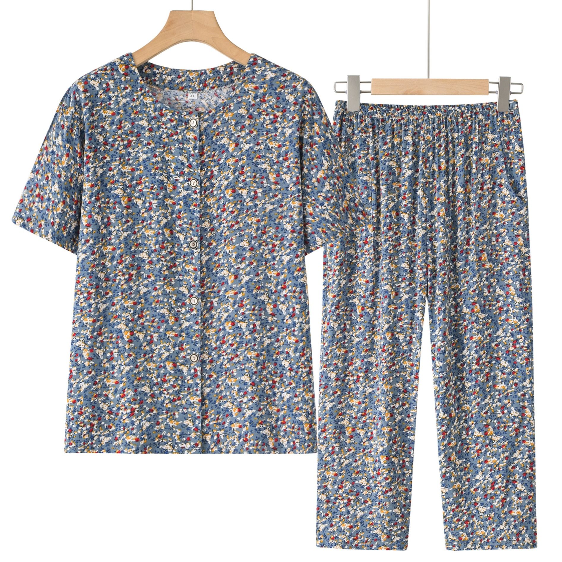 13352135.线缃缘中老年女装夏装短袖套装棉绸女中老年人开衫妈妈夏季休闲衫