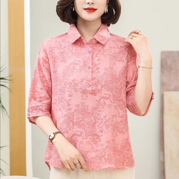 13353254.线缃缘妈妈装高档苎麻上衣中老年女装高贵复古风夏季冰凉透气宽松套装