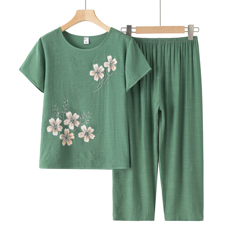 13378814.线缃缘中老年女装夏装套装印花上衣妈妈装短袖中年女两件套