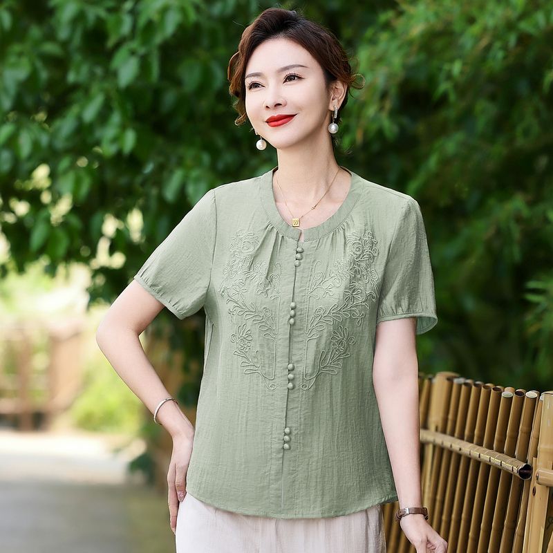 13378810.线缃缘中老年女装妈妈夏装国风小衫两件套中老年女洋气遮肚T恤