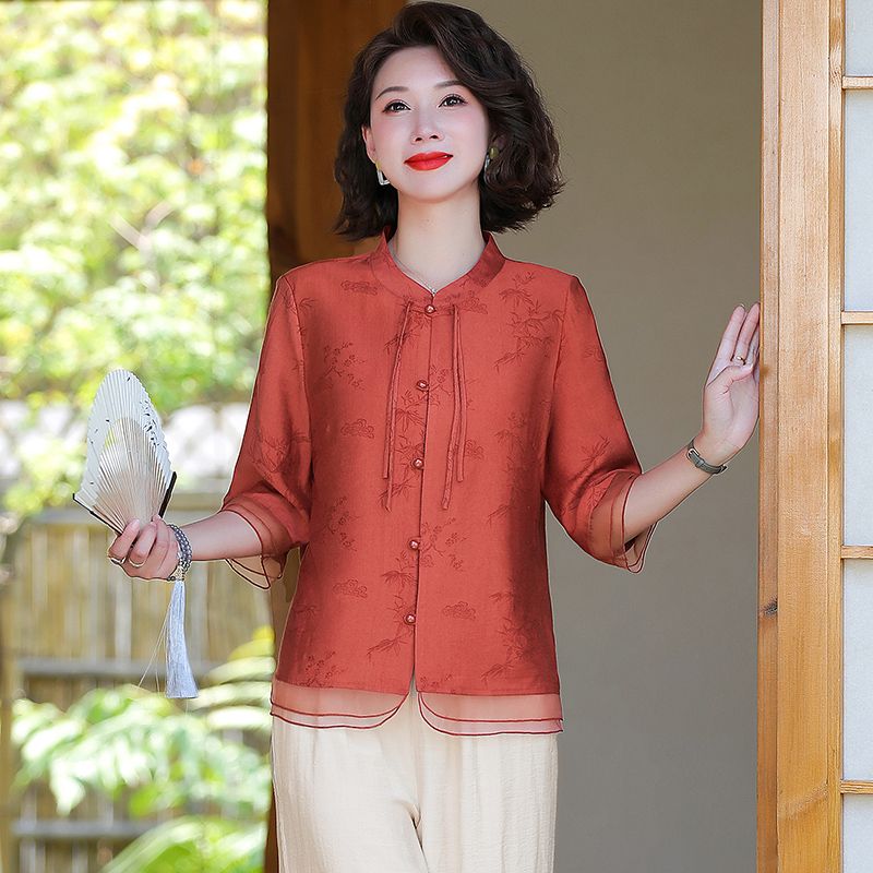 13369886.线缃缘妈妈夏装套装女中老年国风小衫夏季贵夫人印花新中式上衣