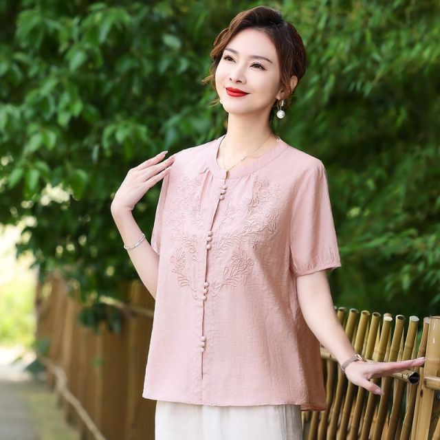 13378810.线缃缘中老年女装妈妈夏装国风小衫两件套中老年女洋气遮肚T恤