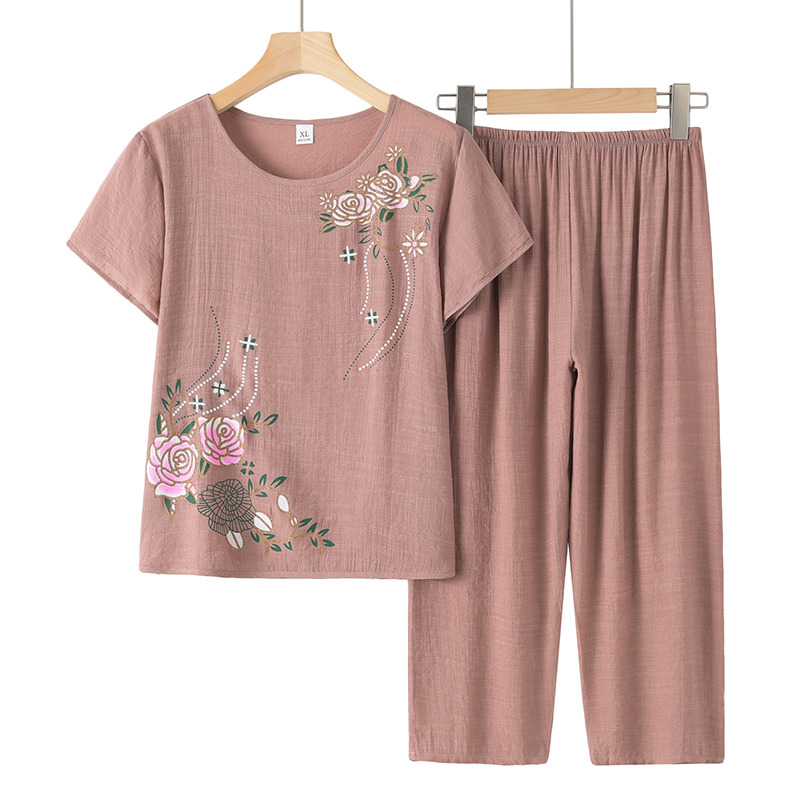 13378811.线缃缘中老年女装妈妈装夏装套装印花老年人女短袖宽松夏天两件套