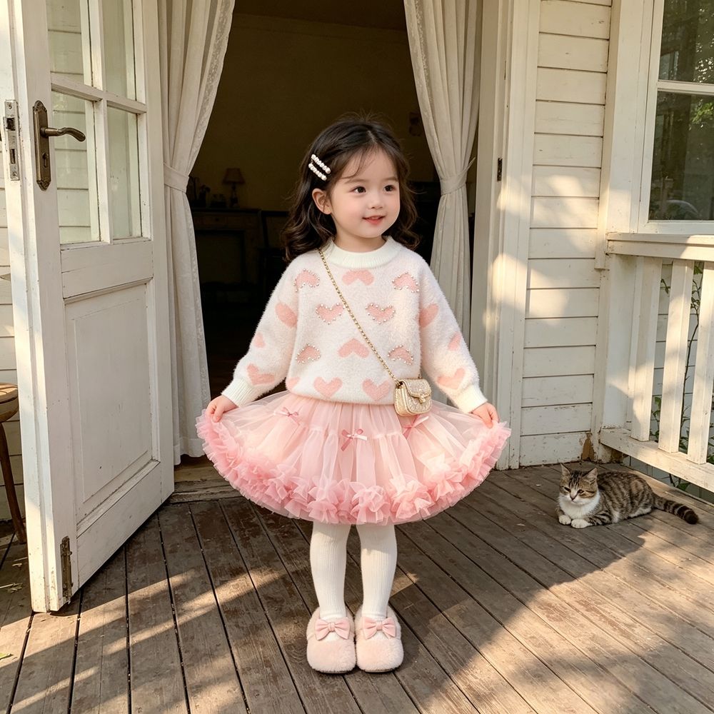 13756980.线缃缘童装毛衣上衣女童新款针织衫韩版洋气圆领上衣爱心套头衫