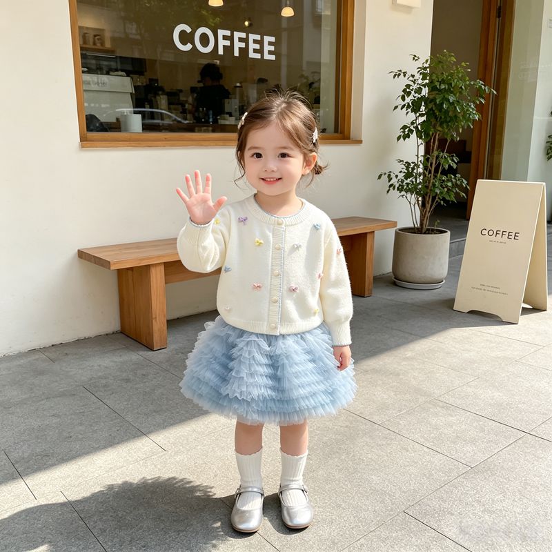 13759118.线缃缘童装上衣女童洋气开衫秋冬新款儿童时尚针织宝宝蝴蝶结上衣