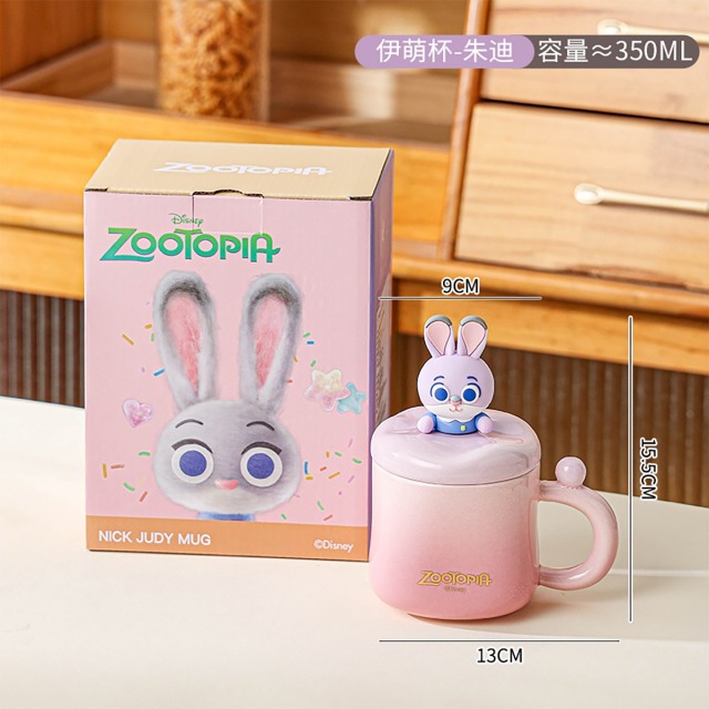 12342402.儿童朱迪尼克带盖马克杯情侣水杯高颜值牛奶杯卡通杯子