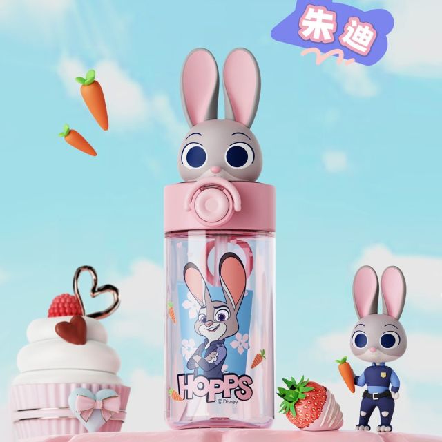 13491479.疯狂动物城水杯儿童上学专用小学生水壶男女孩幼儿园朱迪吸管杯夏