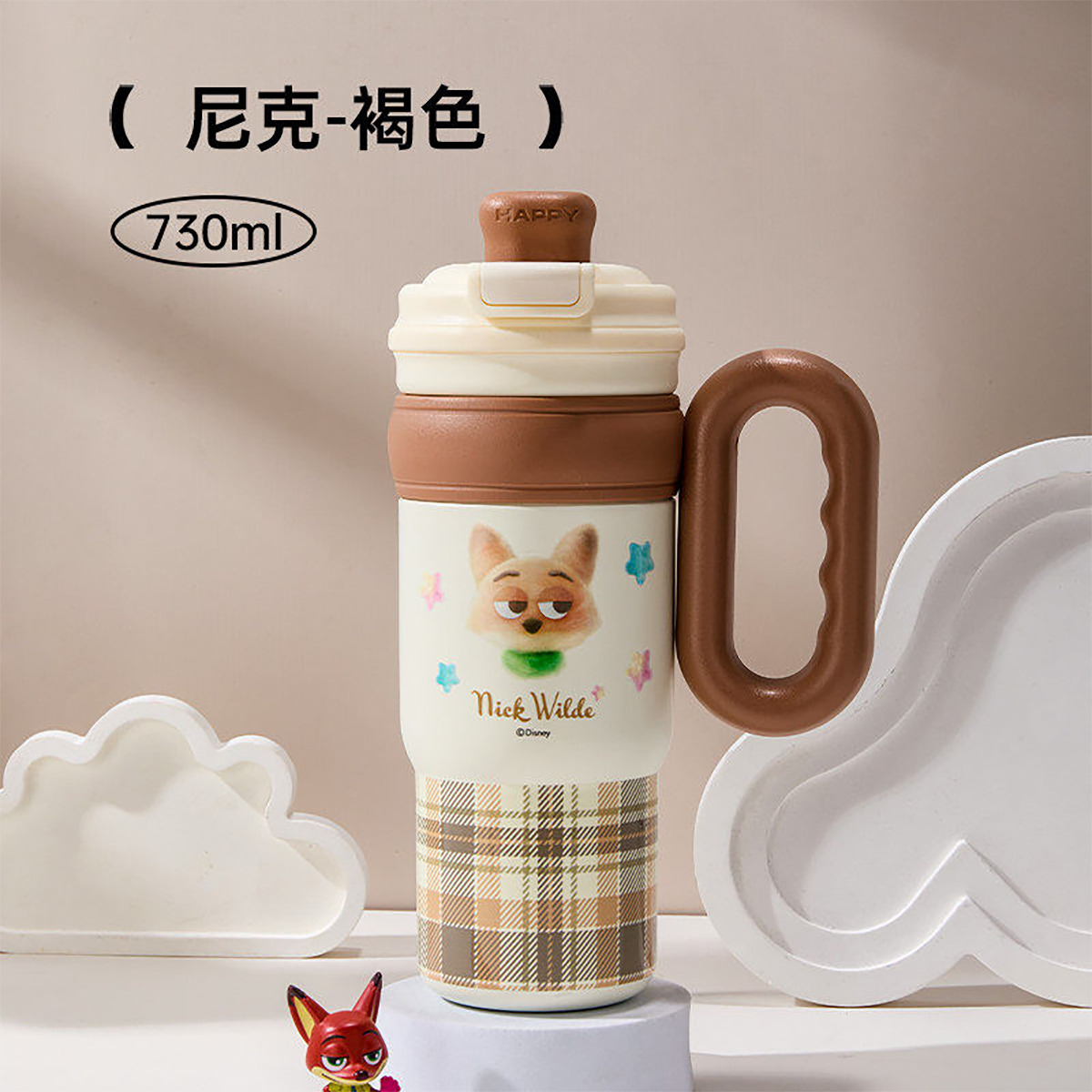 13536086.儿童保温杯女疯狂动物城朱迪尼克316不锈钢卡通带柄吸管杯