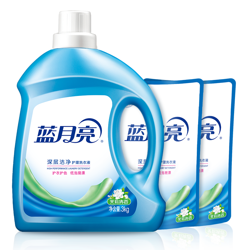 12265839.蓝月亮洗衣液 机洗手洗适用 茉莉清香洁净洗衣液3kg+茉莉清香洁净洗衣液袋装500g*2