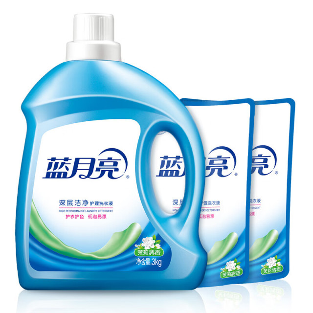 12265839.蓝月亮洗衣液 机洗手洗适用 茉莉清香洁净洗衣液3kg+茉莉清香洁净洗衣液袋装500g*2