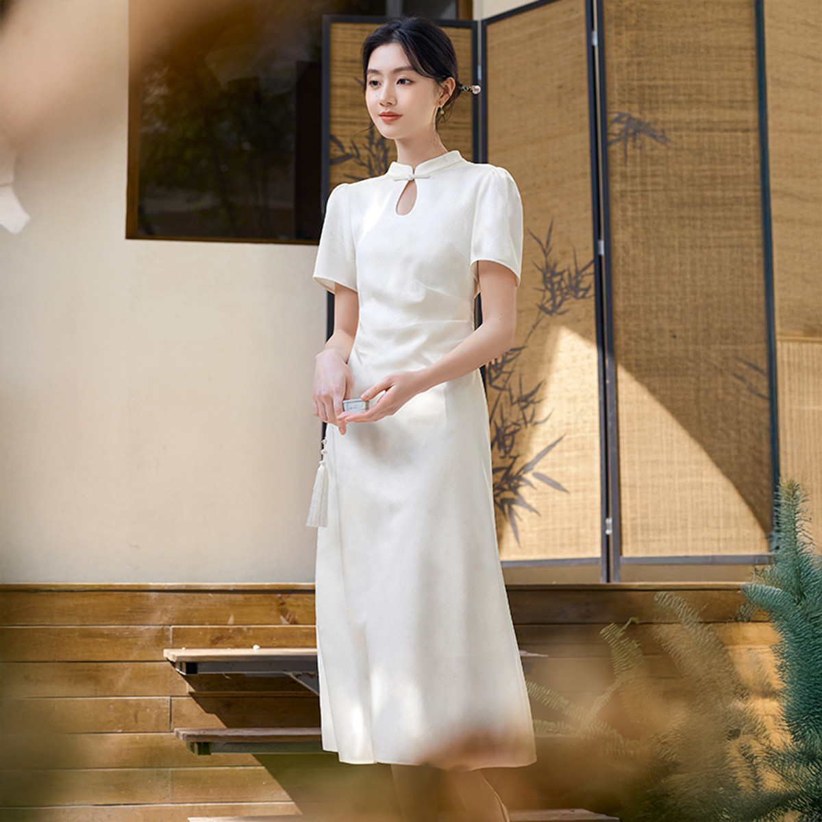 12273243.香影新中式轻国风连衣裙女2025夏季新款掐腰裙盘扣立领改良旗袍裙