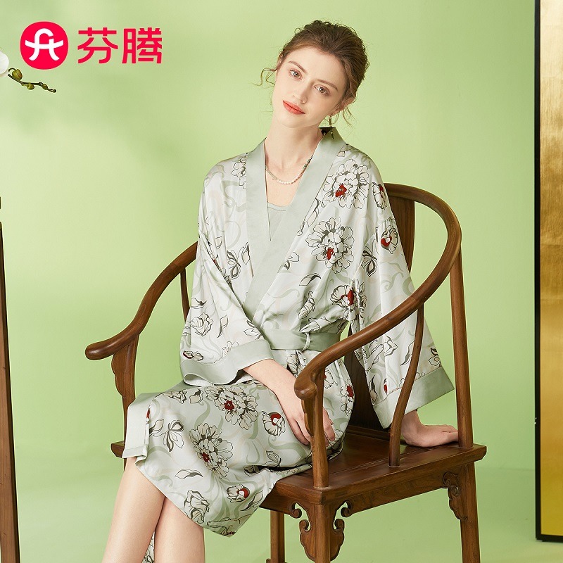 10272599.芬腾【轻奢风敦煌博物馆IP】春季冰丝国风睡袍家居服两件套裙子吊带女士