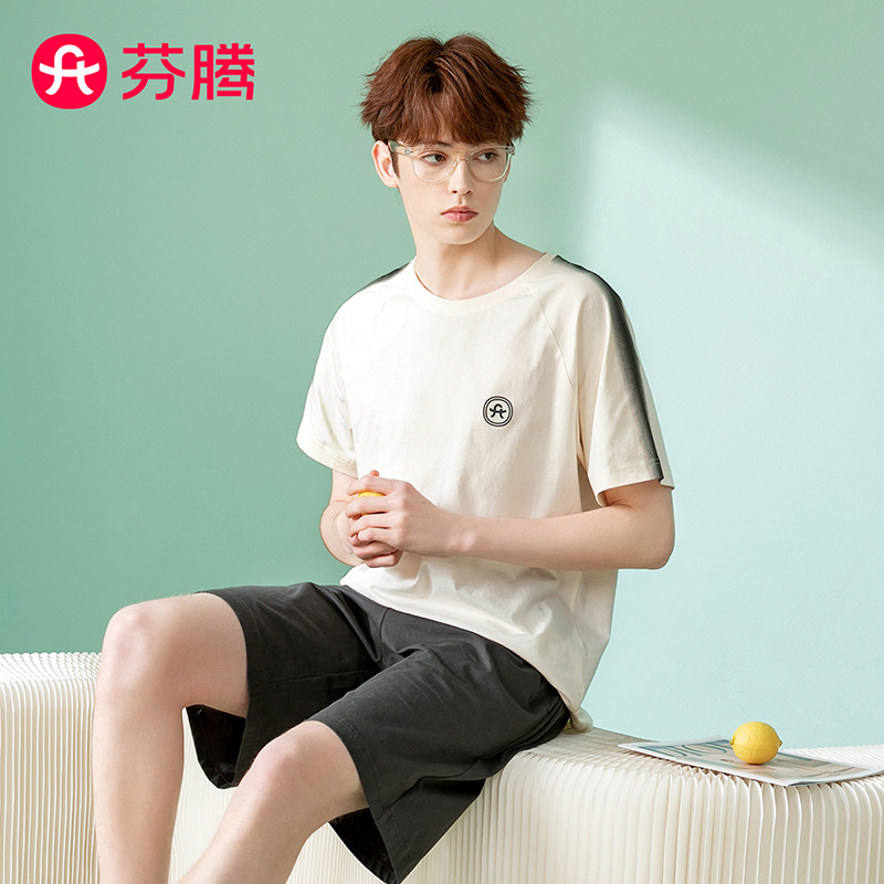 10535520.芬腾【速干优可丝】夏季圆领插肩袖套头五分裤家居服男士睡衣套装男