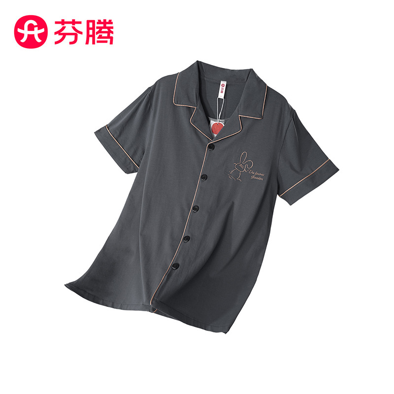 11814424.芬腾【纯色简约】新款夏季翻领棉柔短袖长裤男士家居服睡衣套装男