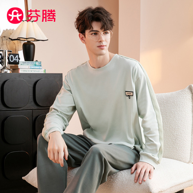 11750904.芬腾【100%纯棉】秋季圆领长袖简约运动风可外穿家居服睡衣男
