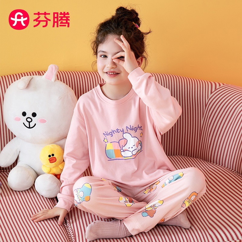 11036775.芬腾【布朗熊正品】早秋纯棉圆领可妮兔卡通长袖卫衣儿童睡衣女童童装