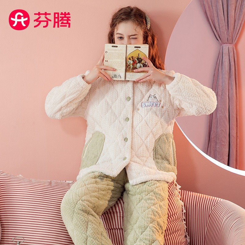 11326191.芬腾【运动风夹棉】秋冬立领开衫长袖加厚锁温家居服女士睡衣女套装