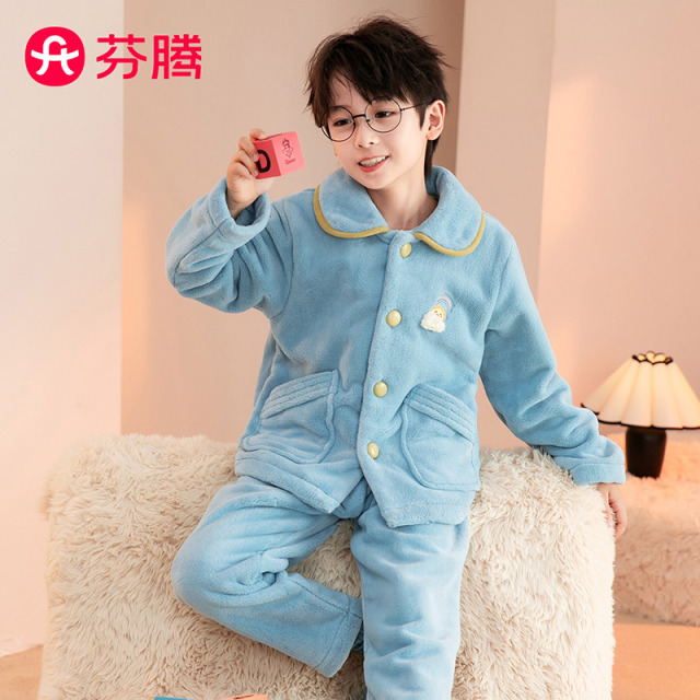 11304892.芬腾【防静电】睡衣儿童秋冬款加厚双面绒保暖男童睡衣家居服长袖套装