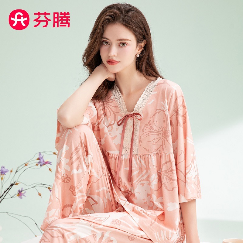 11634209.【清仓福利 直降39元】芬腾【100%棉】春季新品V领花卉长袖少女睡衣套装可外穿家居服