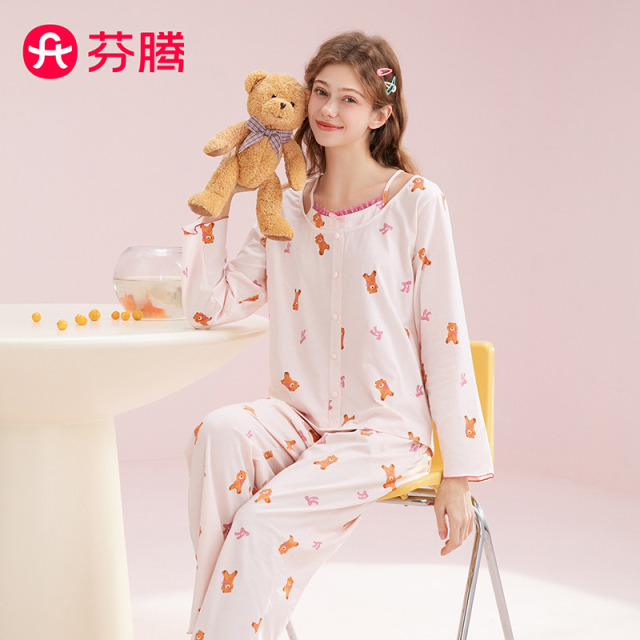 11634580.芬腾【100%棉】睡衣春季长袖吊带卡通家居服少女士套装纯欲高级感