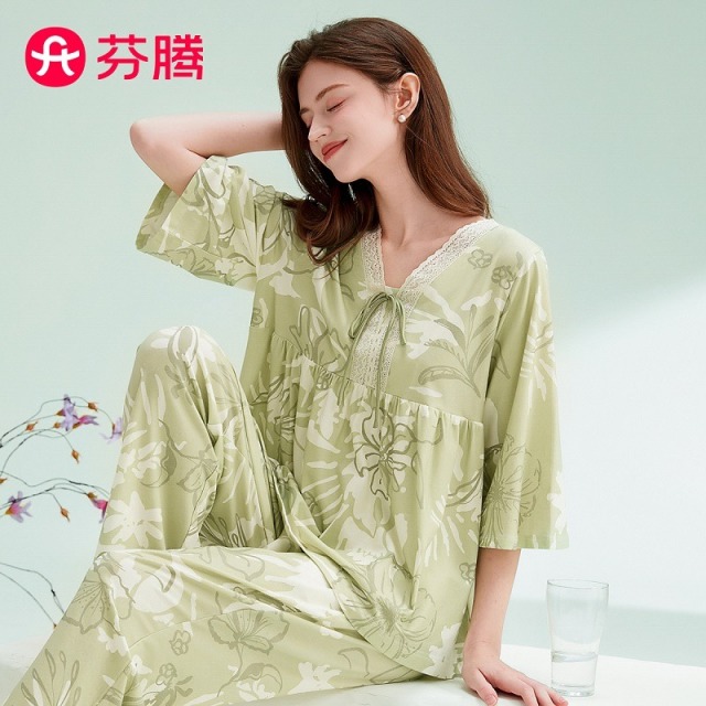 11634209.【清仓福利 直降39元】芬腾【100%棉】春季新品V领花卉长袖少女睡衣套装可外穿家居服