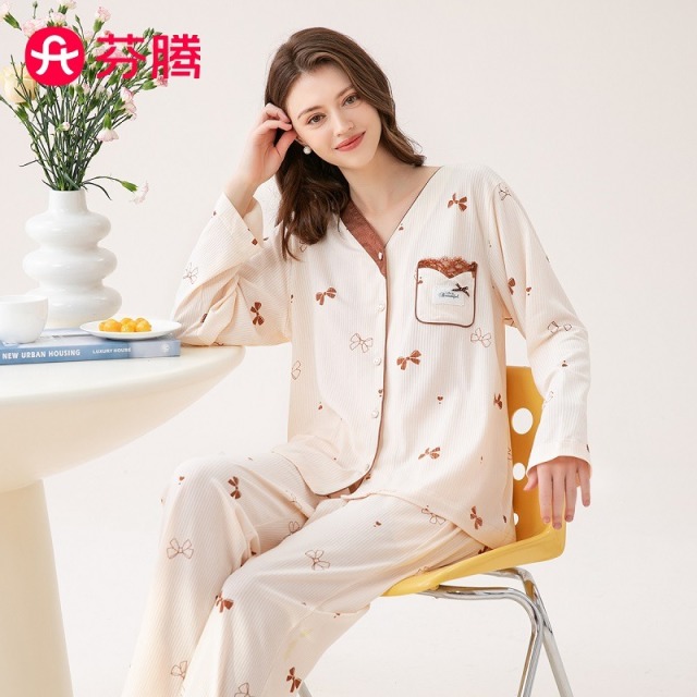 11634565.芬腾【超柔棉】新品春季V领开衫睡衣女士春秋长袖家居服ins高级感