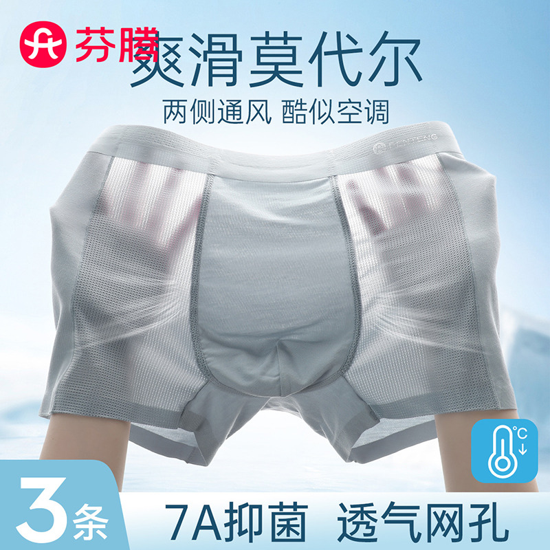 11746677.芬腾品牌专供【7A yi菌 莫代尔】3条装透气风孔防夹臀不卡裆男士四角内裤