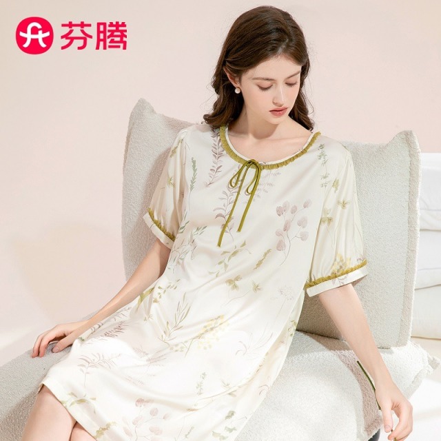 11747677.芬腾品牌专供轻奢风凉感【冰丝缎】夏季系扣女士家居服可外穿新款睡裙柔滑睡衣女