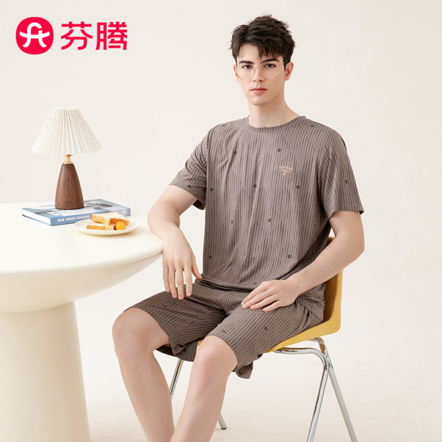 11760655.芬腾【爽肤优可丝】夏季新款薄款运动风男士外出居家服睡衣套装男