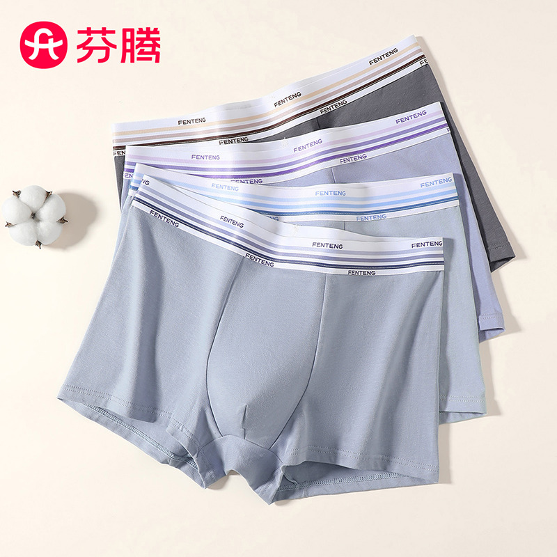 12805312.芬腾品牌专供【10A yi菌柔棉95.5%新疆棉】4条装男士内裤平角裤四角短裤衩软清爽透气