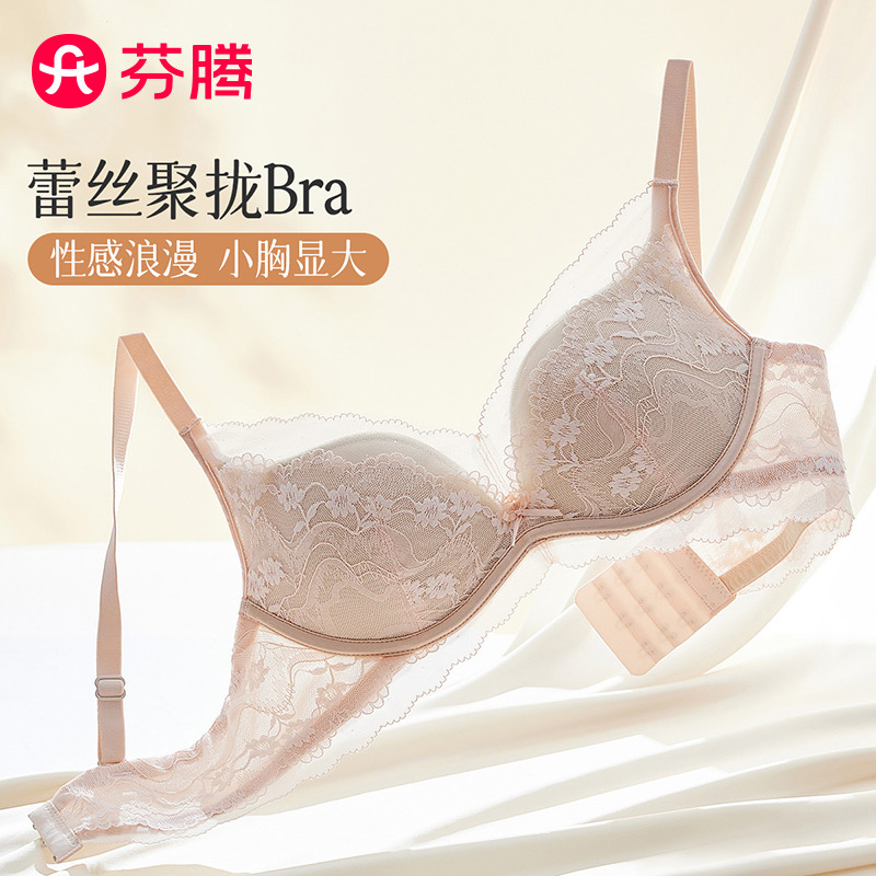 12934517.芬腾品牌专供【小胸聚显大】性感蕾丝内衣女透气收副乳无钢圈加厚聚拢文胸罩