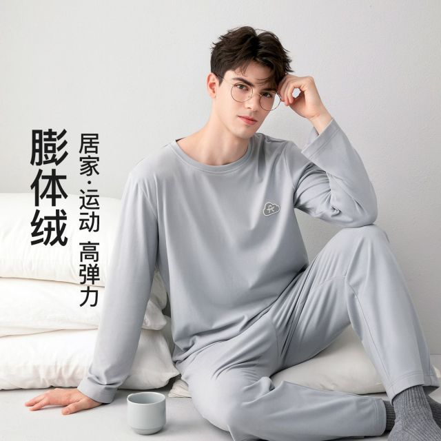 13812938.芬腾品牌专供【膨体绒】运动风圆领男士家居服睡衣打底套装男可外穿宽松