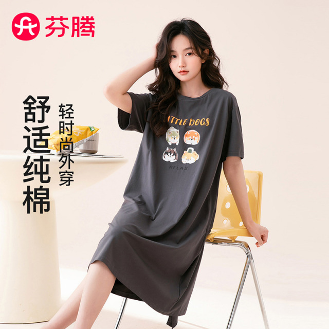 13490859.芬腾品牌专供【100%纯棉】26年春夏新款小狗少女感短袖裙睡裙女家居服