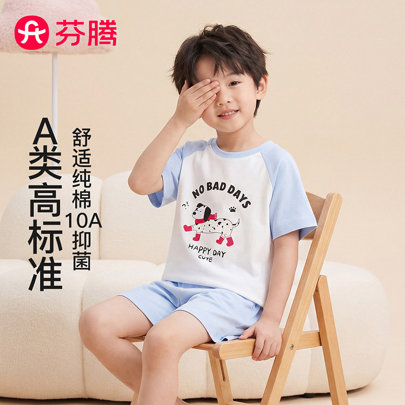 13150181.【破价福利 整套65元】芬腾品牌专供【A类纯棉 10A yi菌】26年春夏新款短袖男童家居服套装睡衣