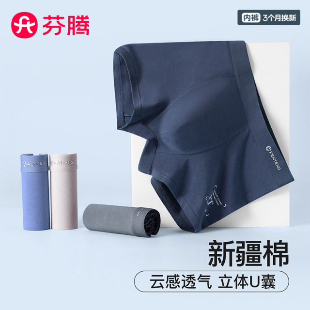 13182846.芬腾品牌专供新疆泡泡棉【10A yi菌】4条装男士内裤中腰平角裤四角底裤男
